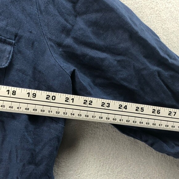 JM Collection 100% Linen Button Back Top Women 14 Nautical Coast Roll Tab Sleeve - Picture 7 of 11